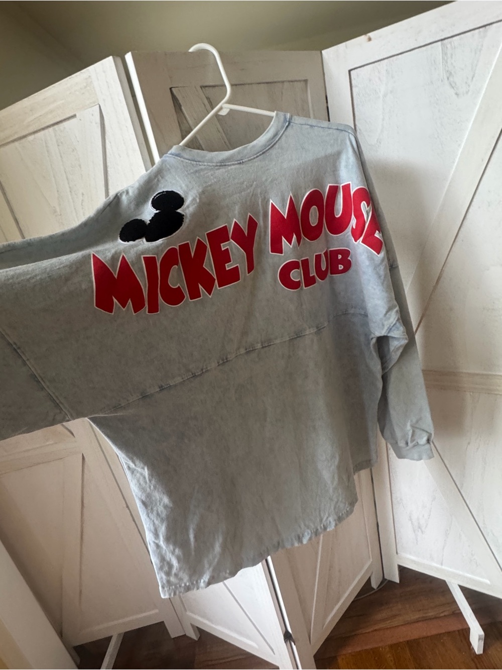 Disney Mickey Mouse Club Long-Sleeve Womens Spirit Jersey Top- light denim color